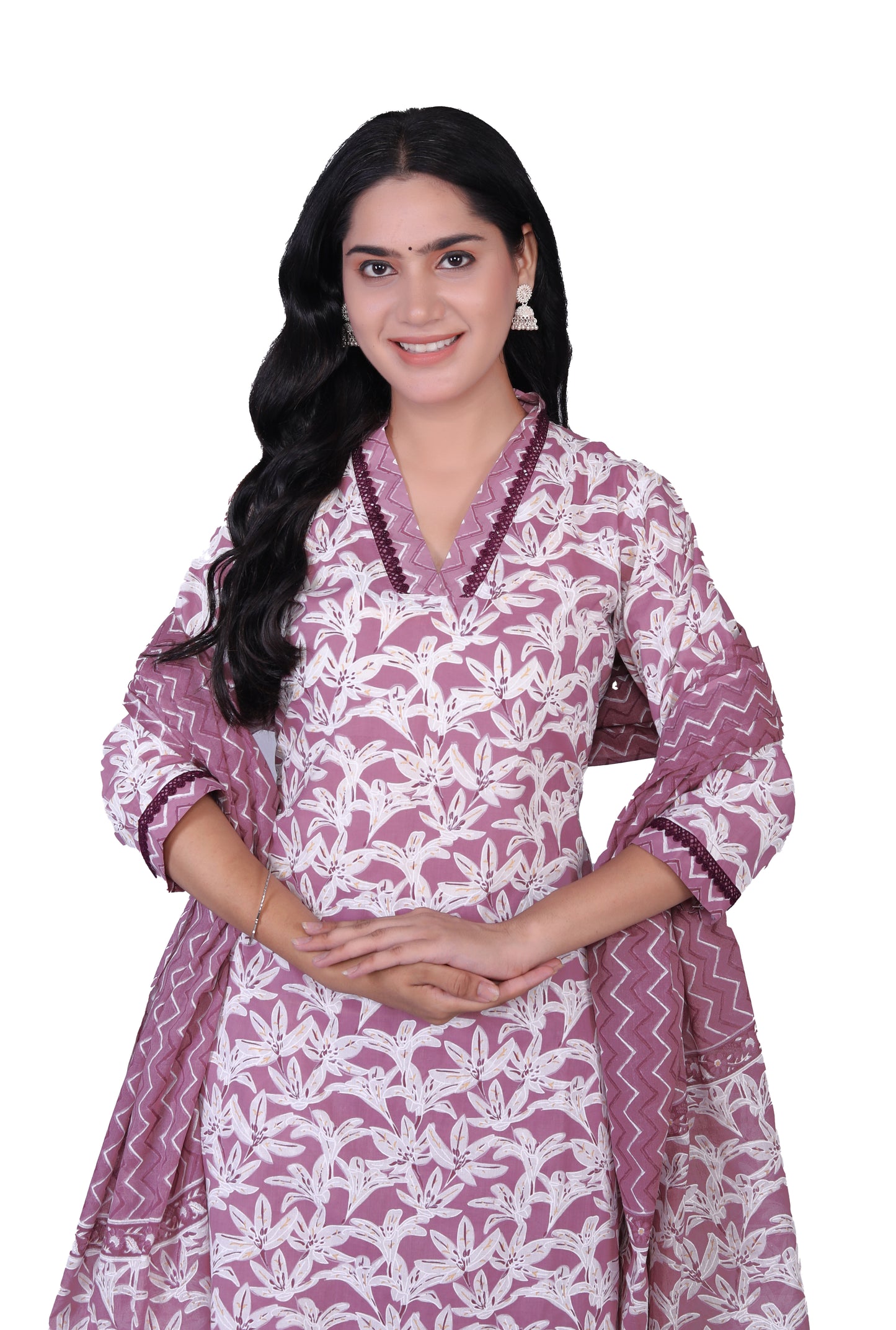 Pure Cotton Printed Designer Women Straight Kurta Pant set With Dupatta Pink