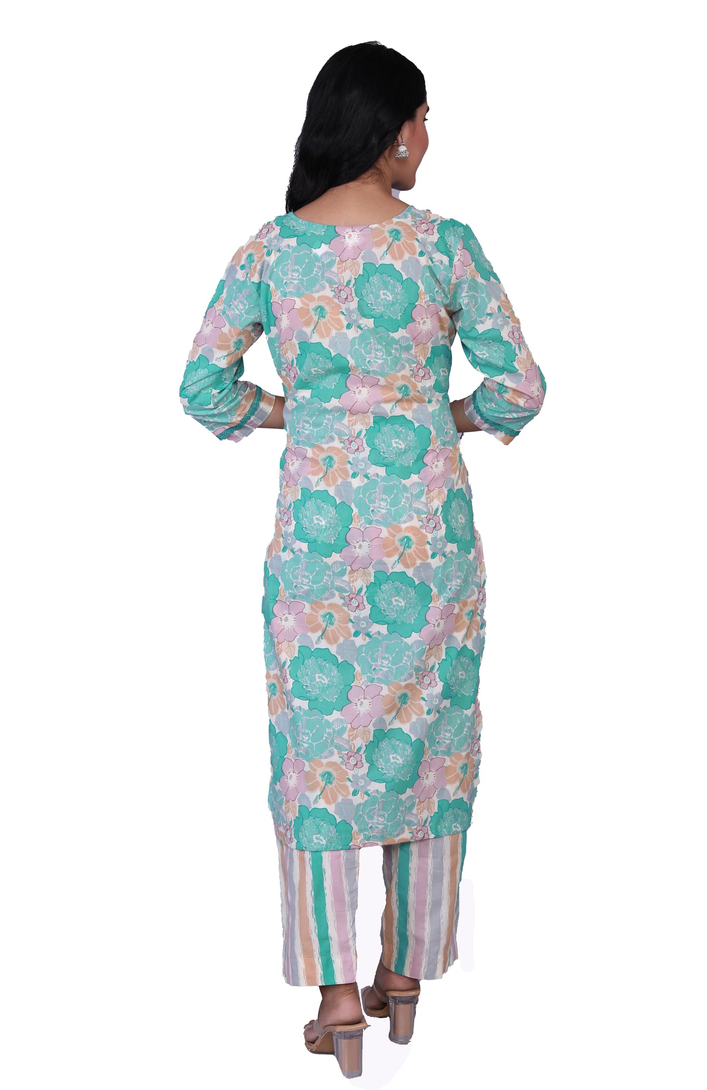 Pure Cotton Printed Designer Women Kurta Pant set With Dupatta Sky Green