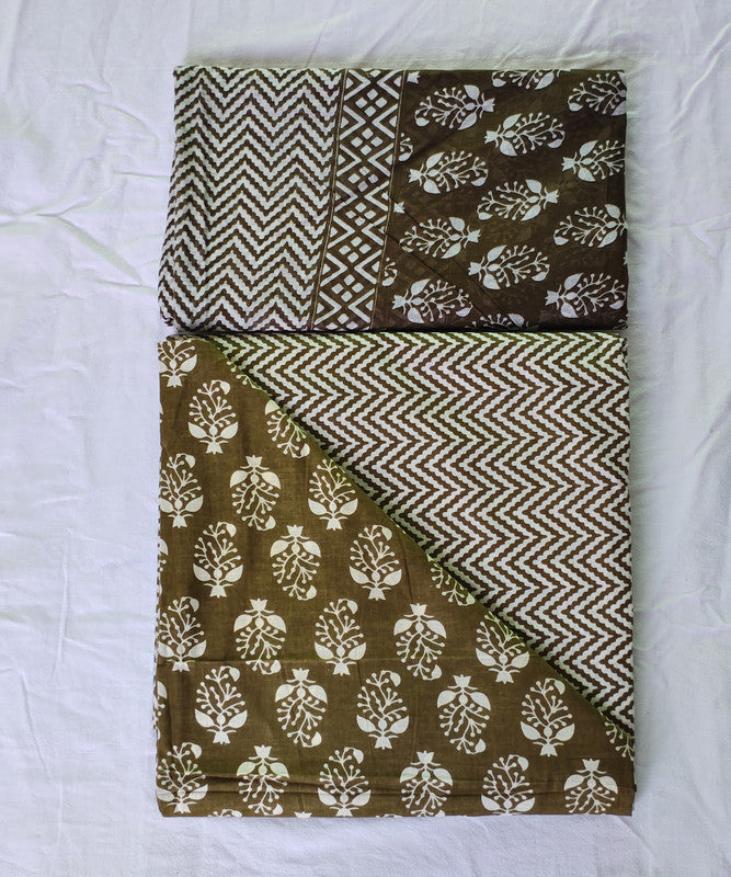 Hand Block Printed Designer Women Cotton Unstitched Material Top-Bottom with Dupatta