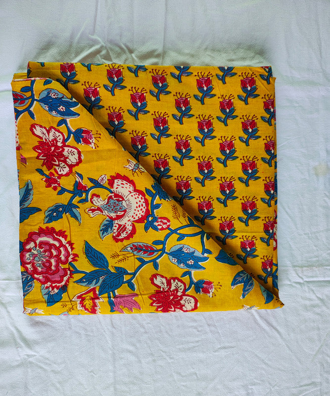 Hand Block Printed Designer Women Cotton Unstitched Material Top-Bottom