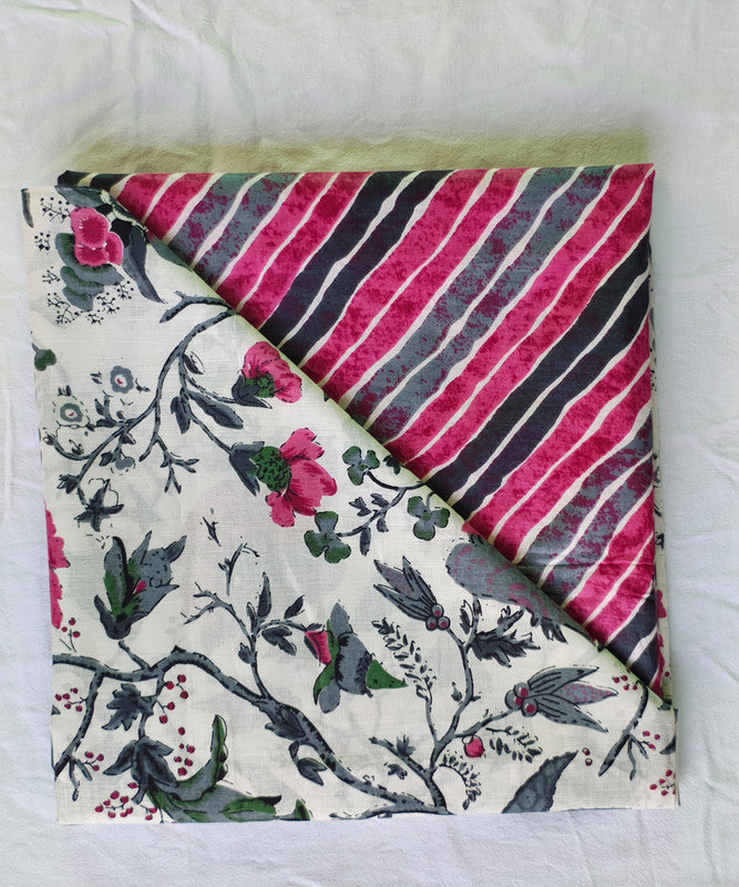 Hand Block Printed Designer Women Cotton Unstitched Material Top-Bottom