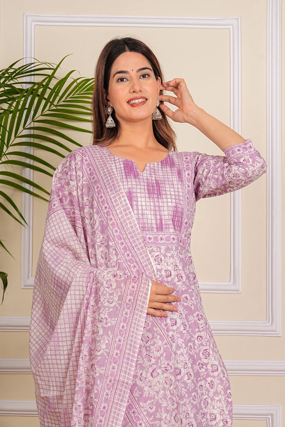 Pure Cotton Printed Designer Women Kurta Pant set With Dupatta Purple