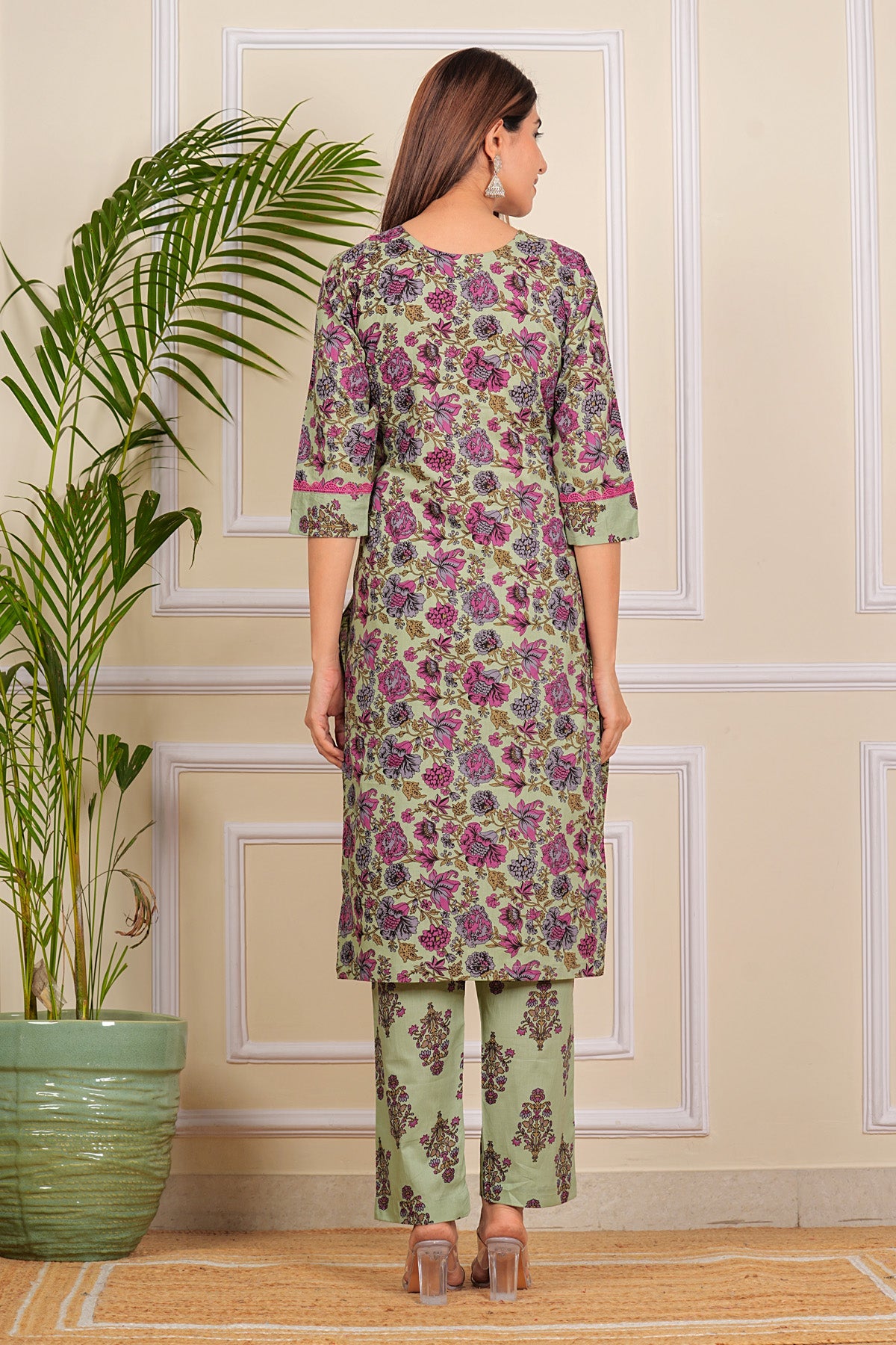 Pure Cotton Printed Designer Women Kurta Pant set With Dupatta Light Green