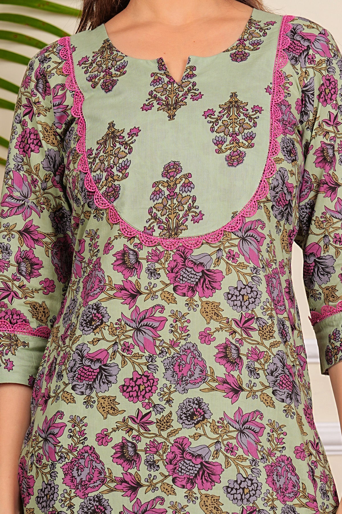 Pure Cotton Printed Designer Women Kurta Pant set With Dupatta Light Green