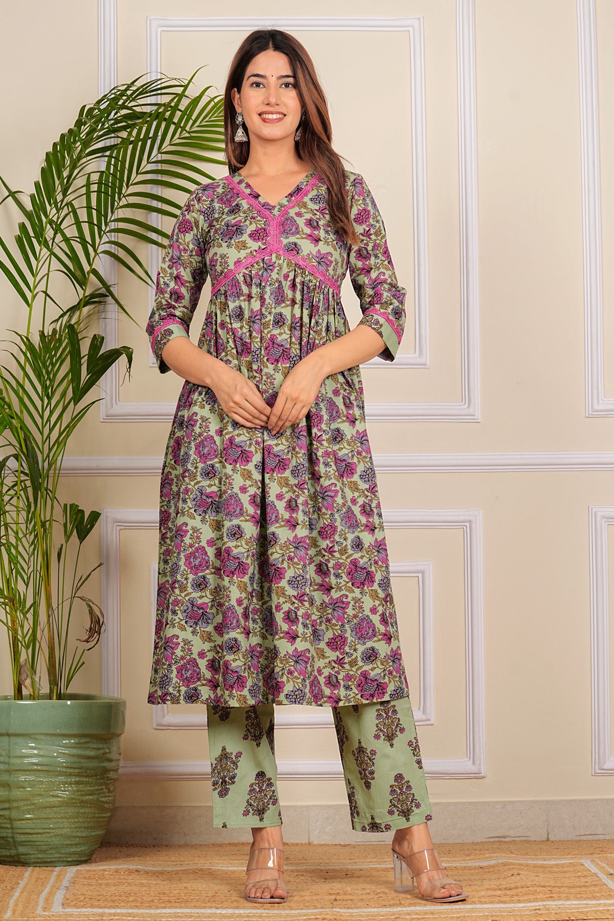 Pure Cotton Printed Designer Women Kurta Pant set With Dupatta Green