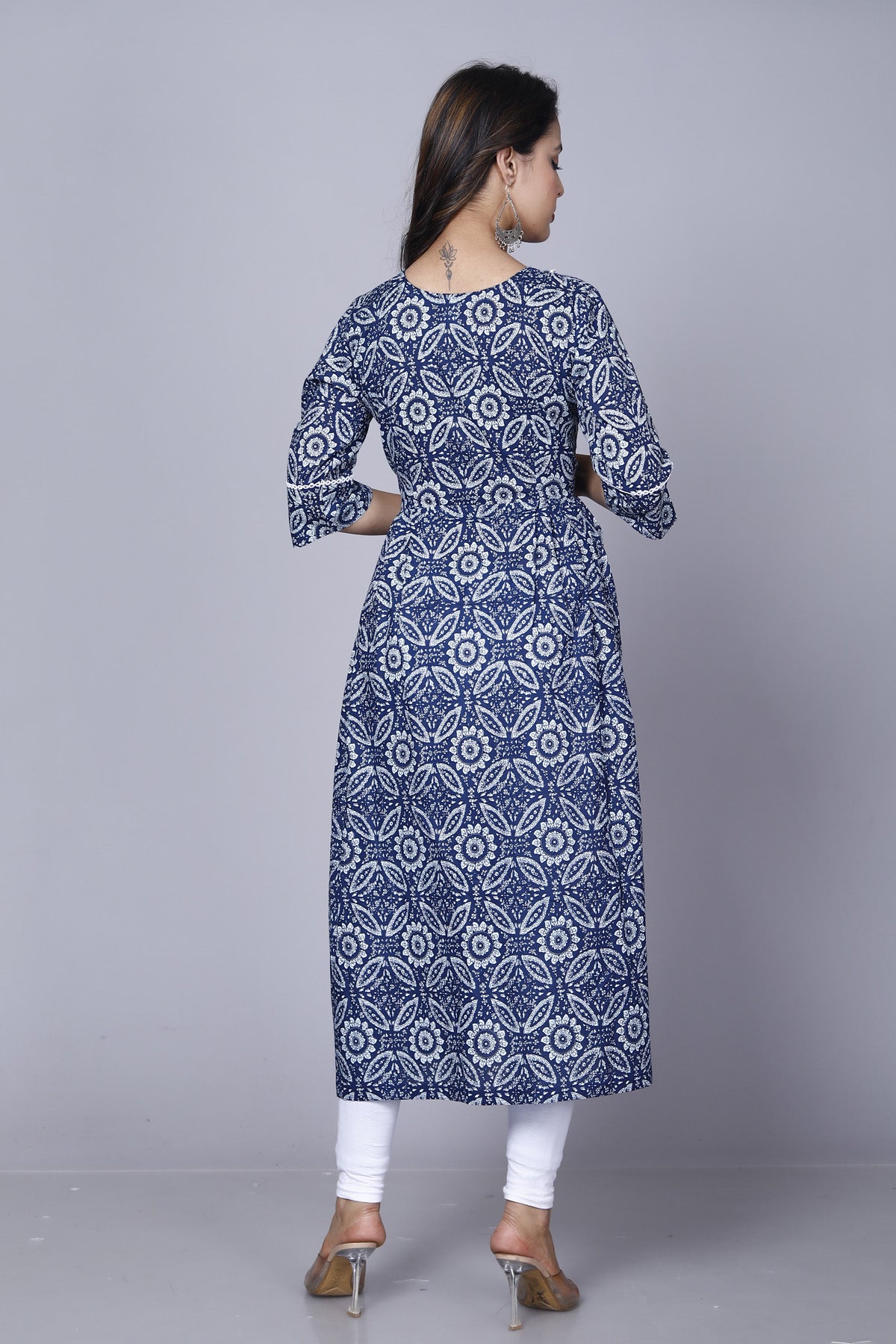 Pure Cotton Printed Designer Women Kurta-Pant Set Navy Blue