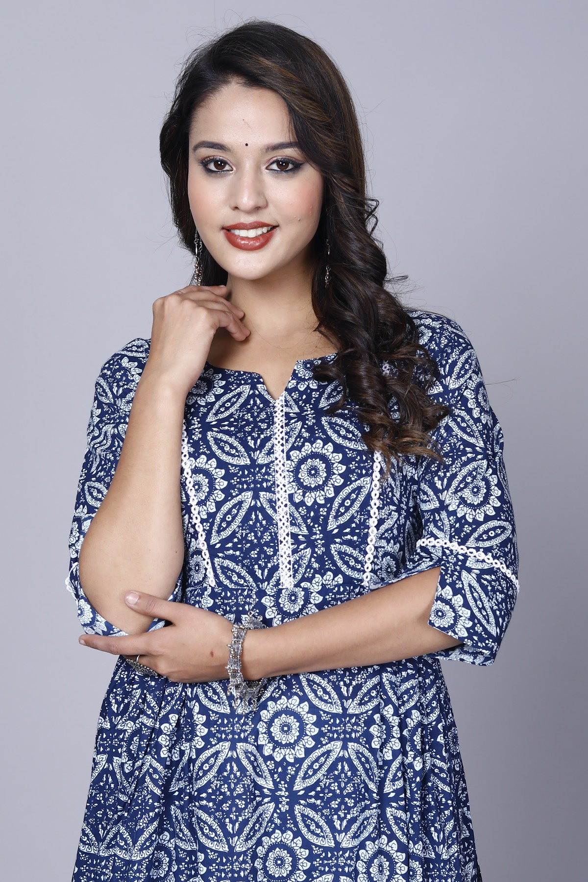 Pure Cotton Printed Designer Women Kurta-Pant Set Navy Blue