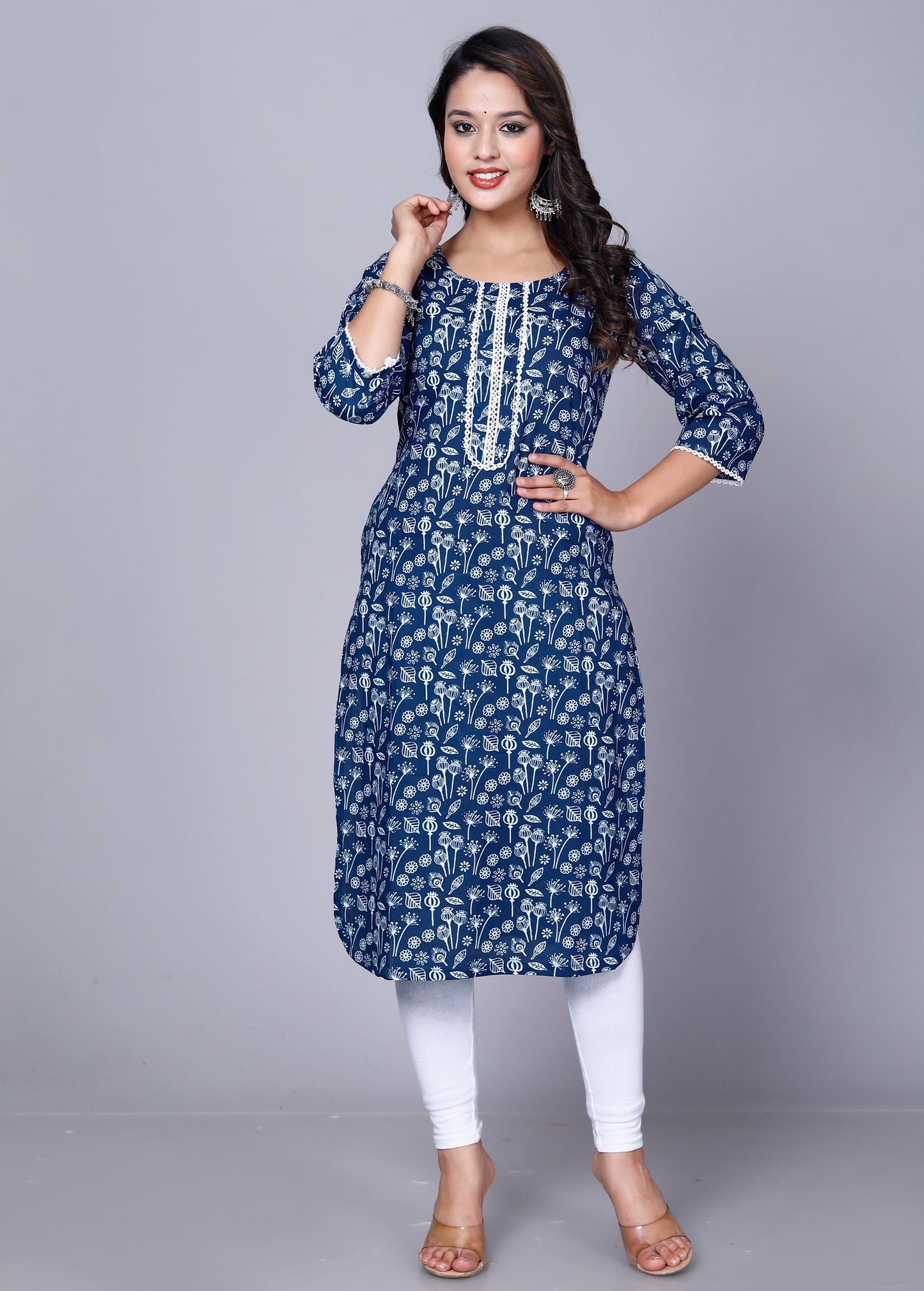 Pure Cotton Printed Designer Women Kurta-Pant Set Blue
