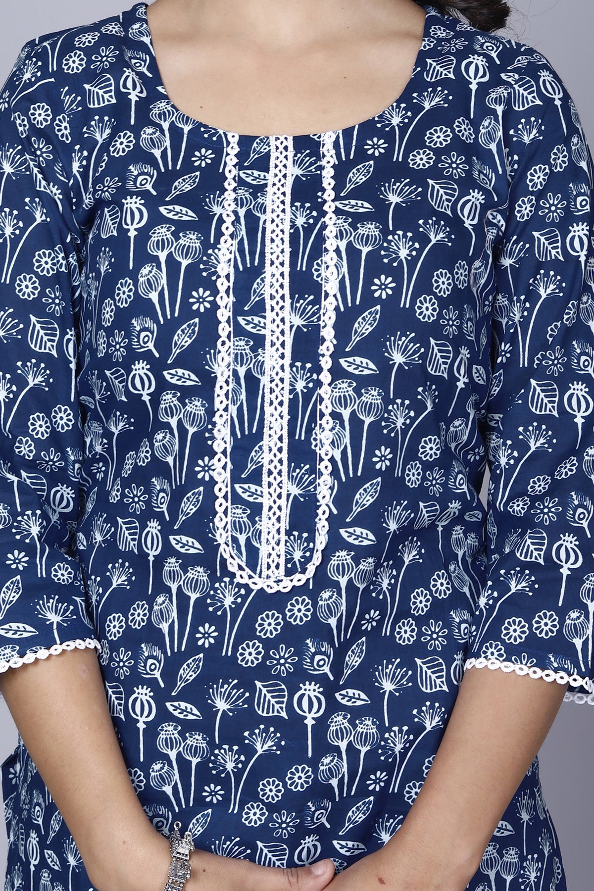 Pure Cotton Printed Designer Women Kurta-Pant Set Blue