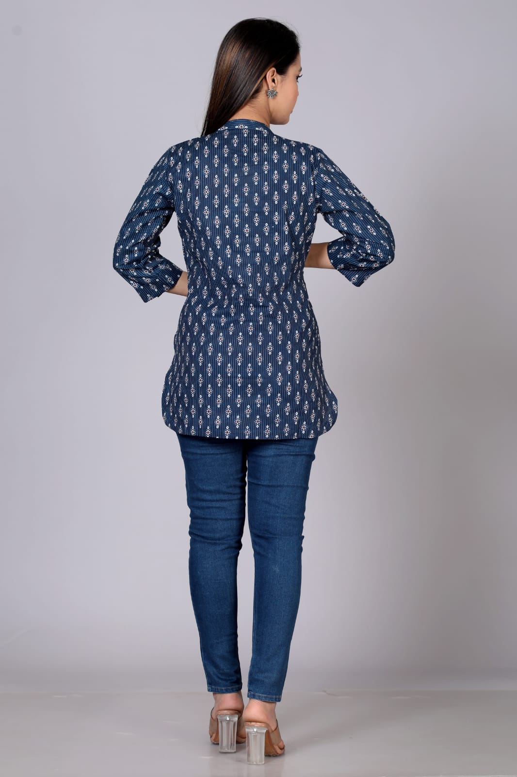 Pure Cotton Printed Designer Women Blue Top