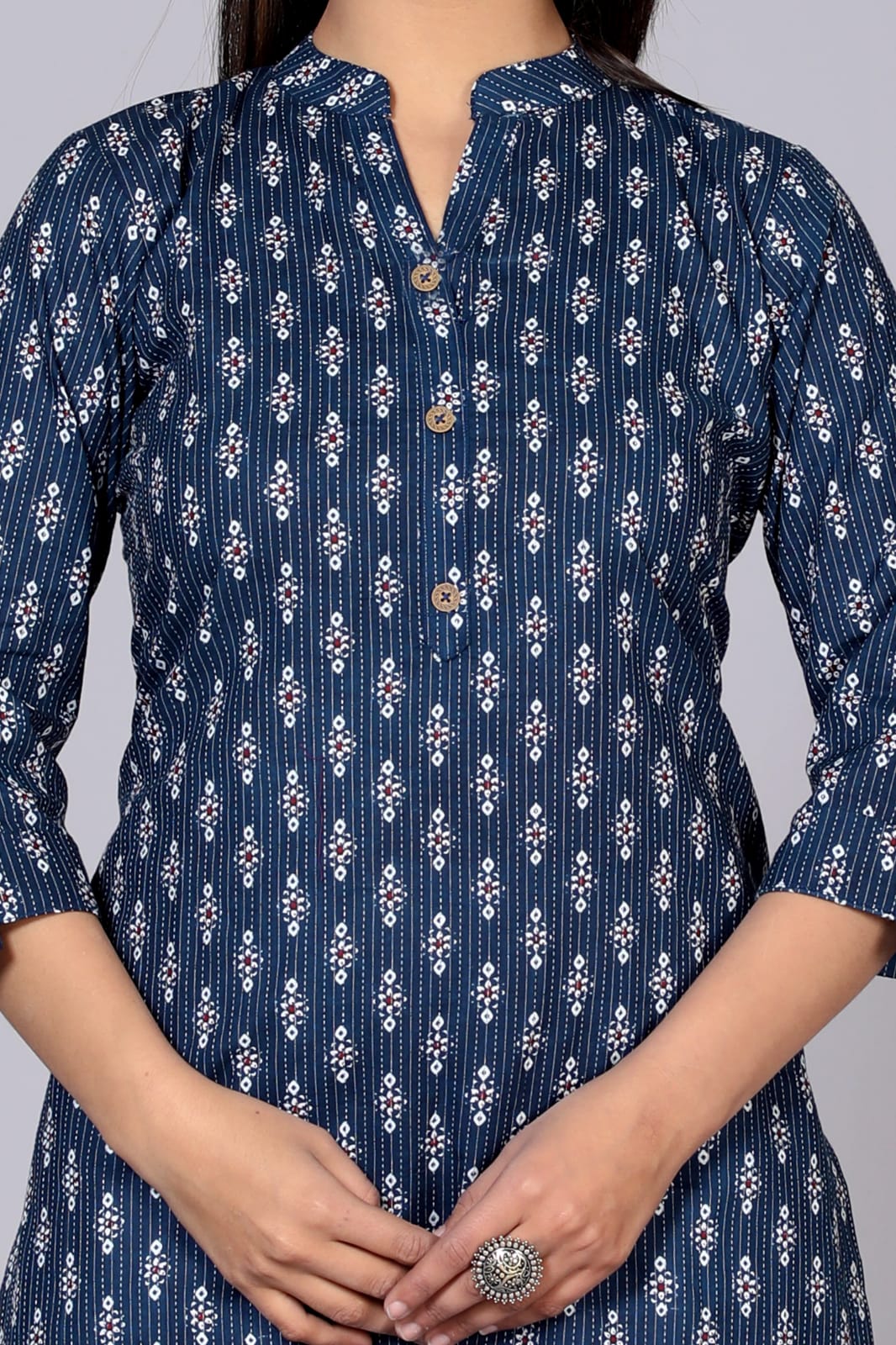 Pure Cotton Printed Designer Women Blue Top