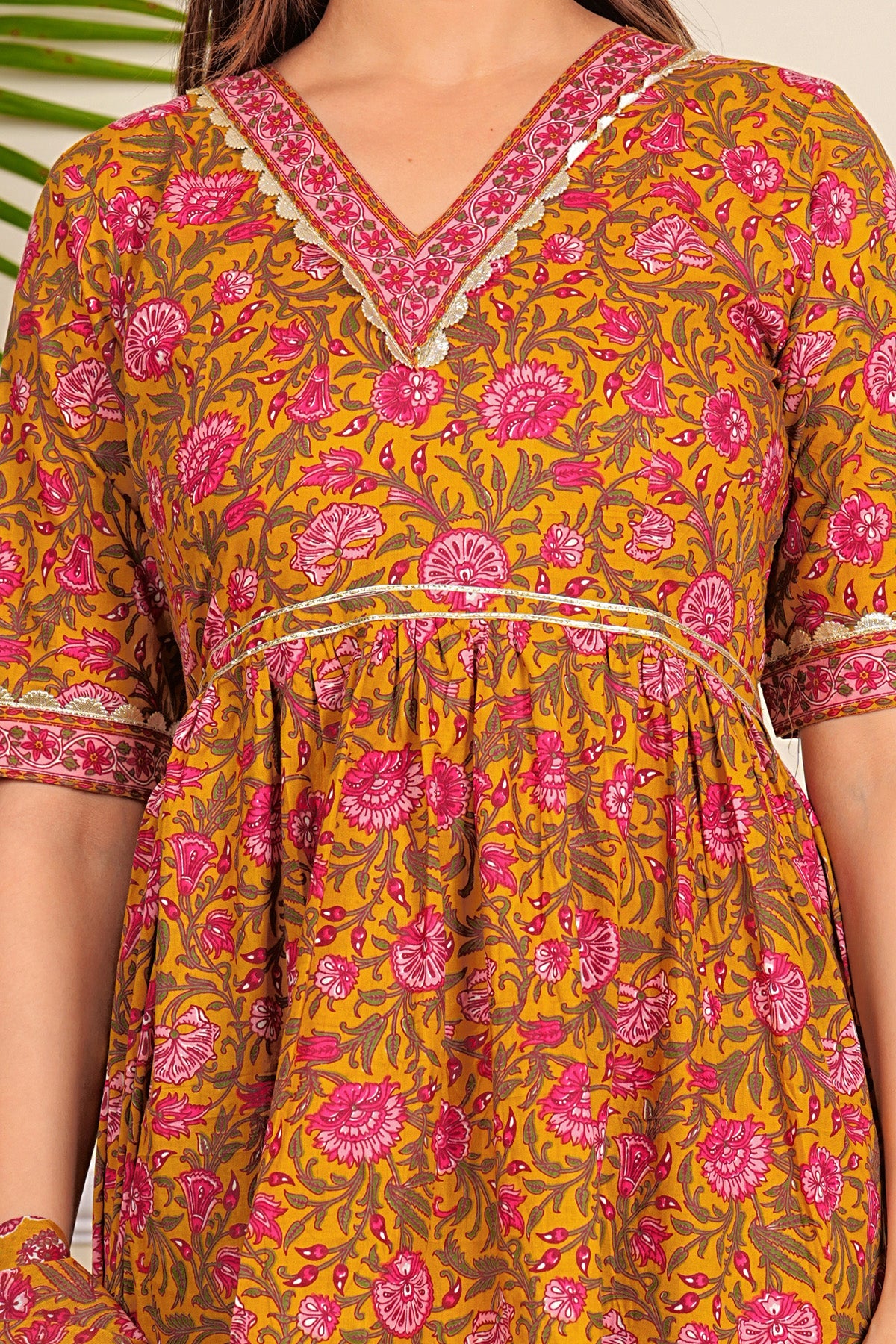 Pure Cotton Printed Designer Women Anarkali Kurta set Yellow