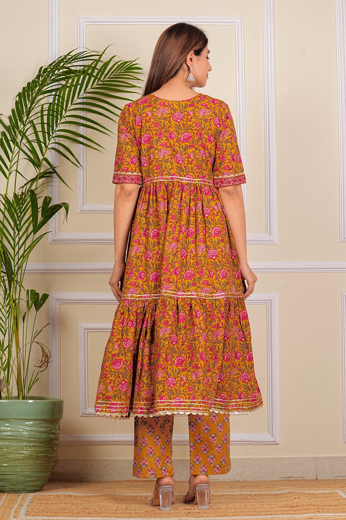 Pure Cotton Printed Designer Women Anarkali Kurta set Yellow