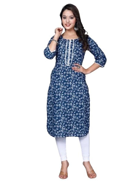 Pure Cotton Printed Designer Women Kurta-Pant Set Blue