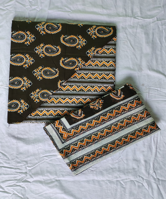 Hand Block Printed Designer Women Cotton Unstitched Material  Top-Bottom with Dupatta