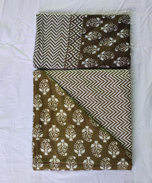 Hand Block Printed Designer Women Cotton Unstitched Material  Top-Bottom with Dupatta