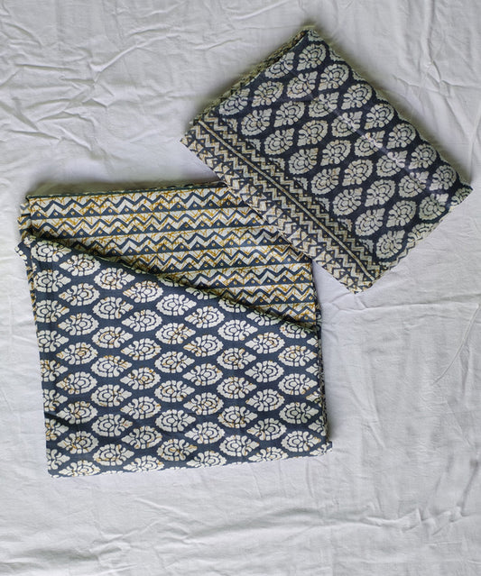 Hand Block Printed Designer Women Cotton Unstitched Material  Top-Bottom with Dupatta