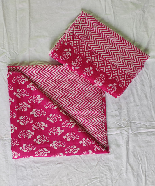 Hand Block Printed Designer Women Cotton Unstitched Material  Top-Bottom with Dupatta