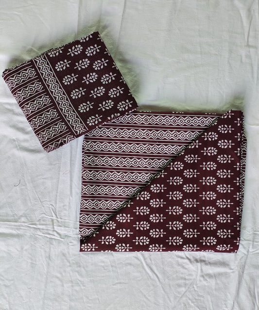 Hand Block Printed Designer Women Cotton Unstitched Material  Top-Bottom with Dupatta