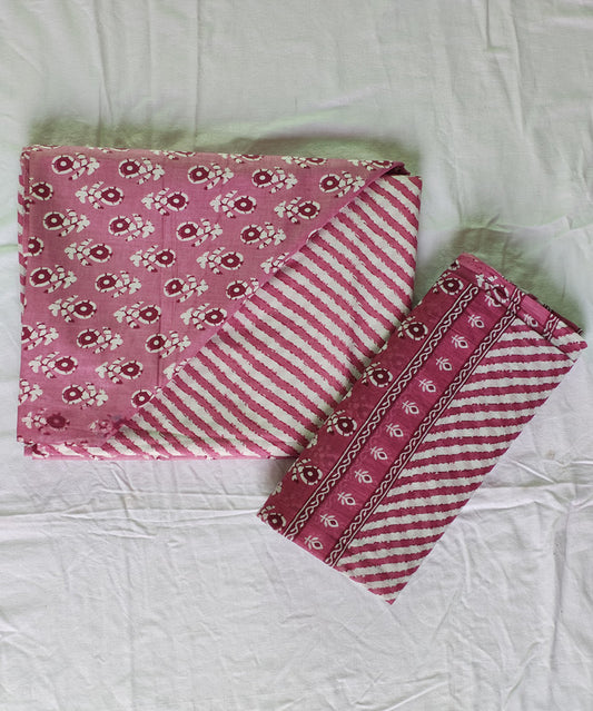 Hand Block Printed Designer Women Cotton Unstitched Material  Top-Bottom with Dupatta