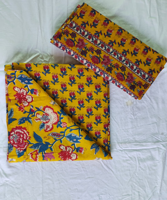 Hand Block Printed Designer Women Cotton Unstitched Material  Top-Bottom with Dupatta