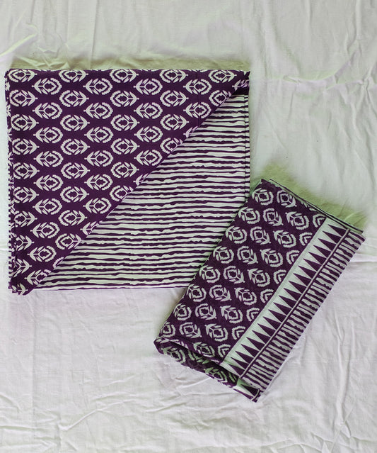 Hand Block Printed Designer Women Cotton Unstitched Material  Top-Bottom with Dupatta