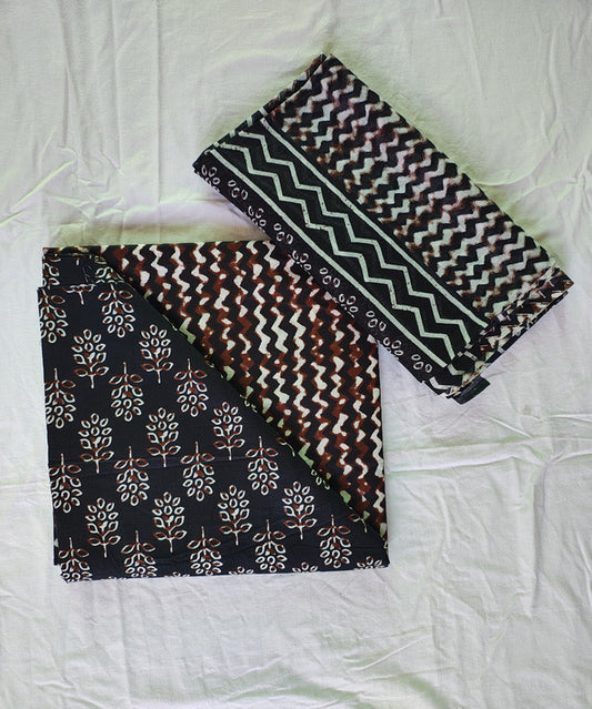 Hand Block Printed Designer Women Cotton Unstitched Material  Top-Bottom with Dupatta