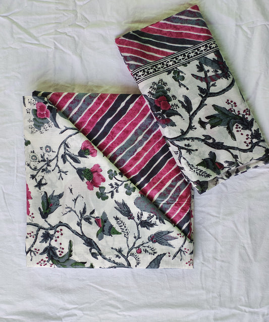 Hand Block Printed Designer Women Cotton Unstitched Material  Top-Bottom with Dupatta