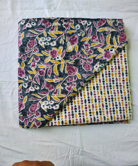 Hand Block Printed Designer Women Cotton Unstitched Material Top-Bottom