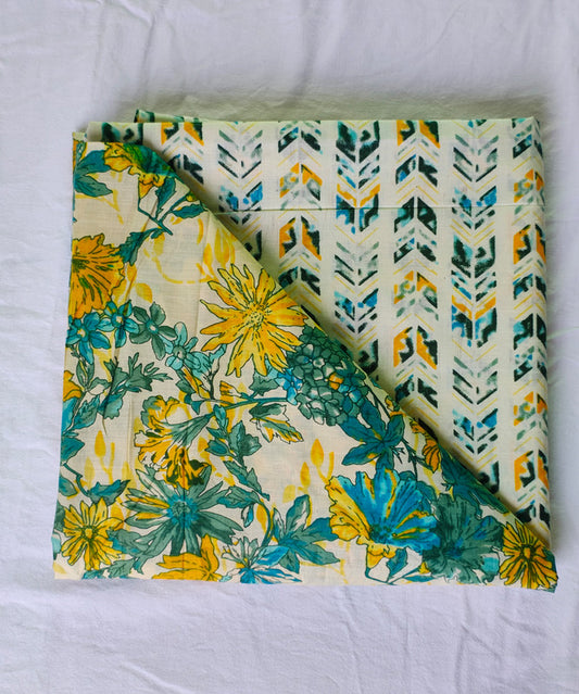 Hand Block Printed Designer Women Cotton Unstitched Material Top-Bottom
