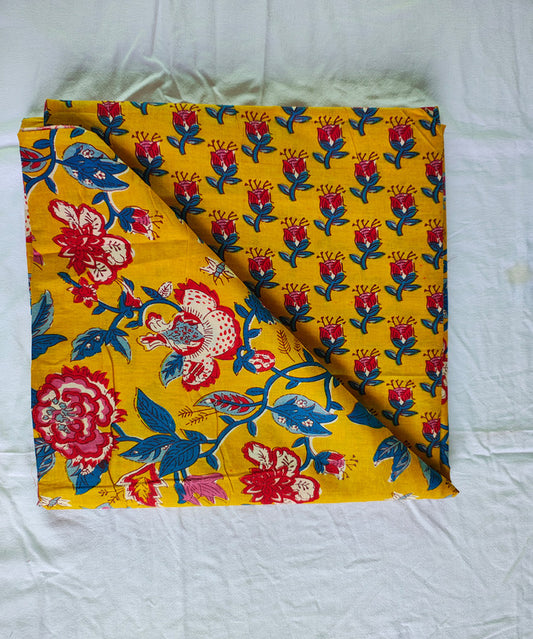 Hand Block Printed Designer Women Cotton Unstitched Material Top-Bottom