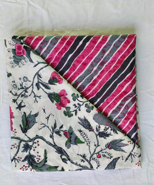 Hand Block Printed Designer Women Cotton Unstitched Material Top-Bottom