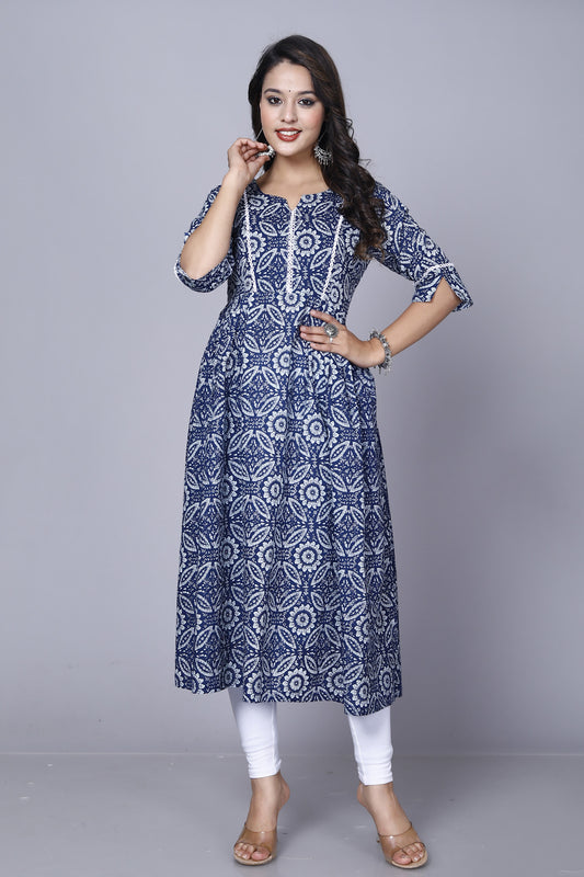 Pure Cotton Printed Designer Women Kurta-Pant Set Navy Blue
