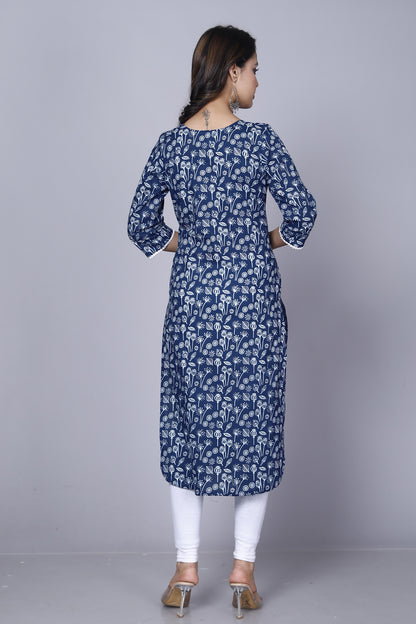 Pure Cotton Printed Designer Women Kurta-Pant Set Blue
