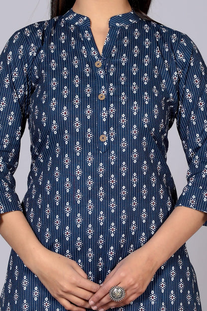 Pure Cotton Printed Designer Women Blue Top