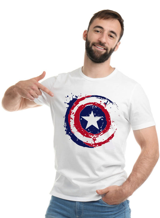 Printed Designer White Sports Solid Slim Fit Crew Neck T-Shirts For Regular Wear
