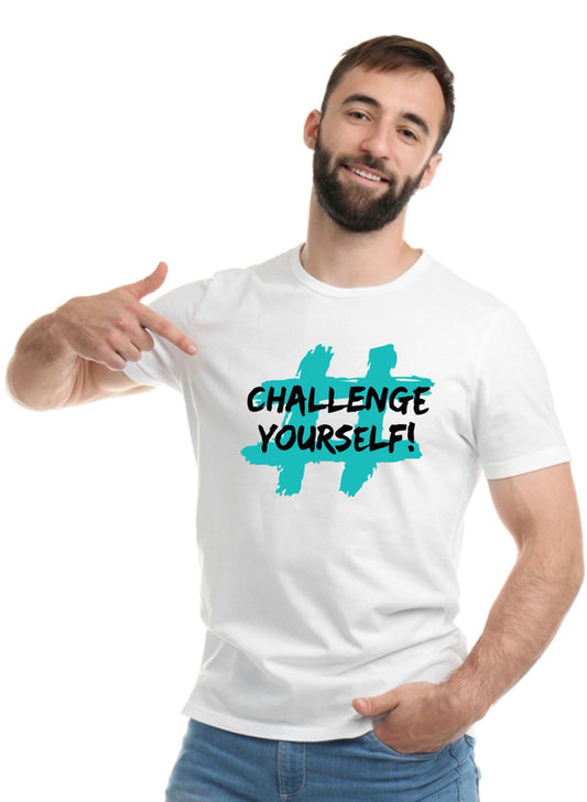 Printed Designer White Sports Solid Slim Fit Crew Neck T-Shirts For Regular Wear
