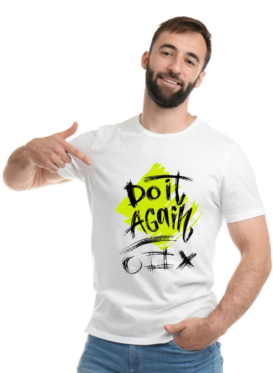 Printed Designer White Sports Solid Slim Fit Crew Neck T-Shirts For Regular Wear