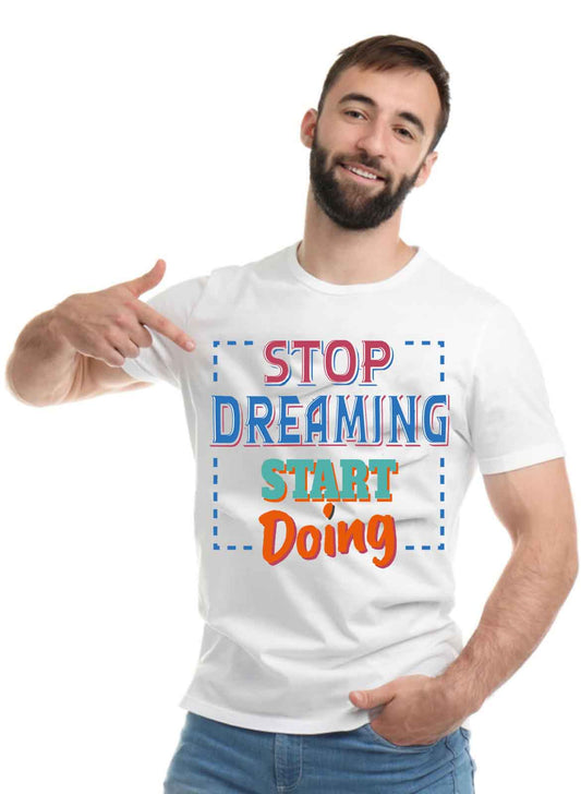 Printed Designer White Sports Solid Slim Fit Crew Neck T-Shirts For Regular Wear