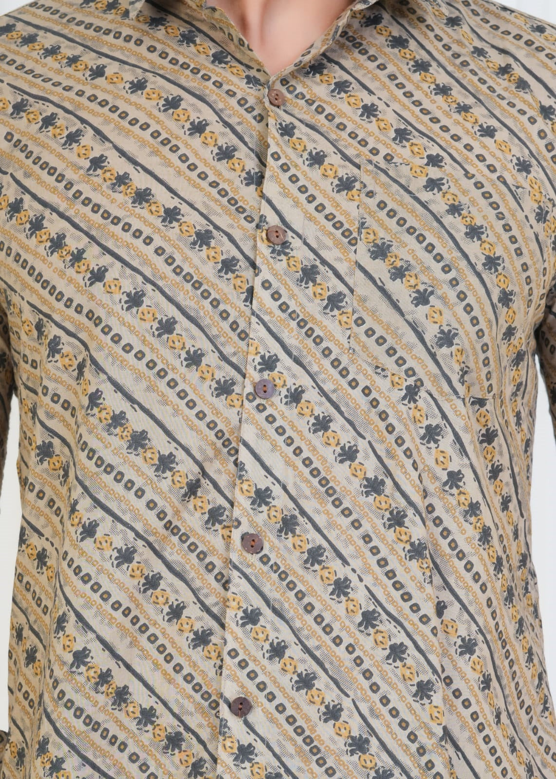 Men's Block Printed JAIPURI PRINTS Brown Cotton Shirt IN UNIQUE STYLE