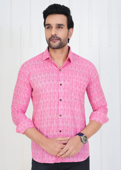 Men's Block Printed JAIPURI PRINTS Pink Cotton Shirt IN UNIQUE STYLE