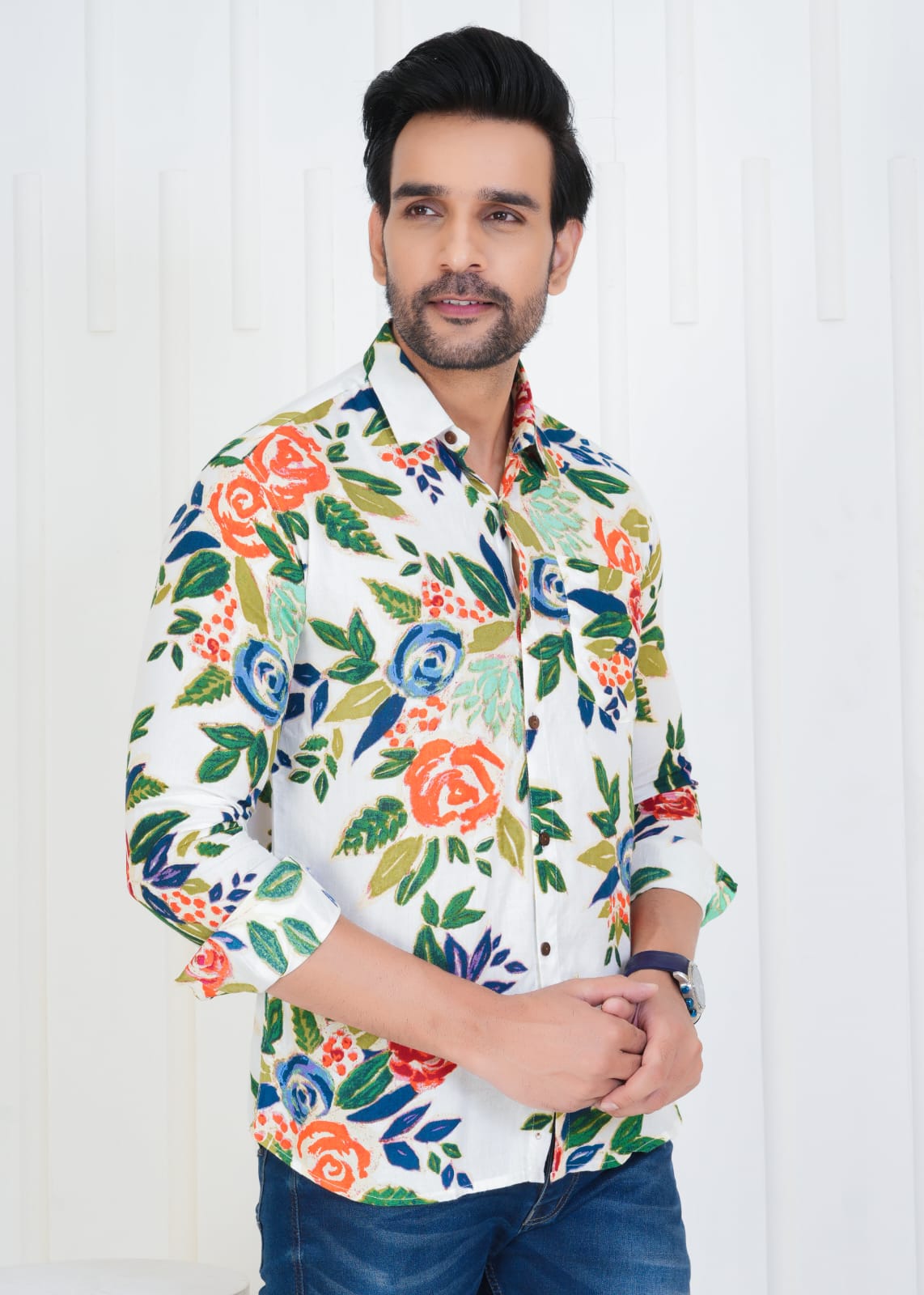 Men's Block Printed Jaipuri Prints White Cotton Shirt in Unique Style