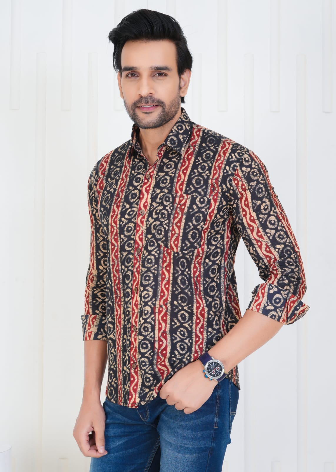 Men's Block Printed Jaipuri Prints Multicolor Shirt in Unique Style