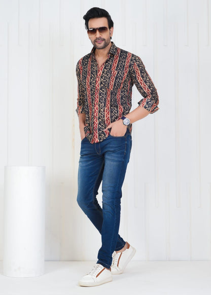 Men's Block Printed Jaipuri Prints Multicolor Shirt in Unique Style