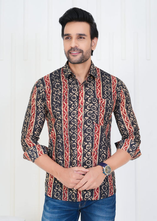 Men's Block Printed Jaipuri Prints Multicolor Shirt in Unique Style