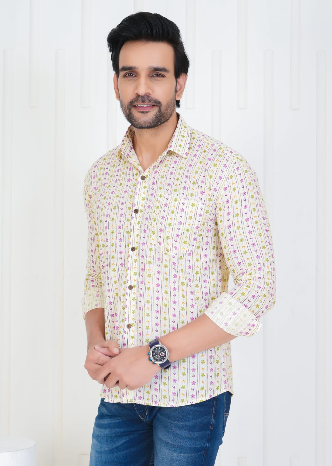 Men's Block Printed Jaipuri Prints White Shirt in Unique Style