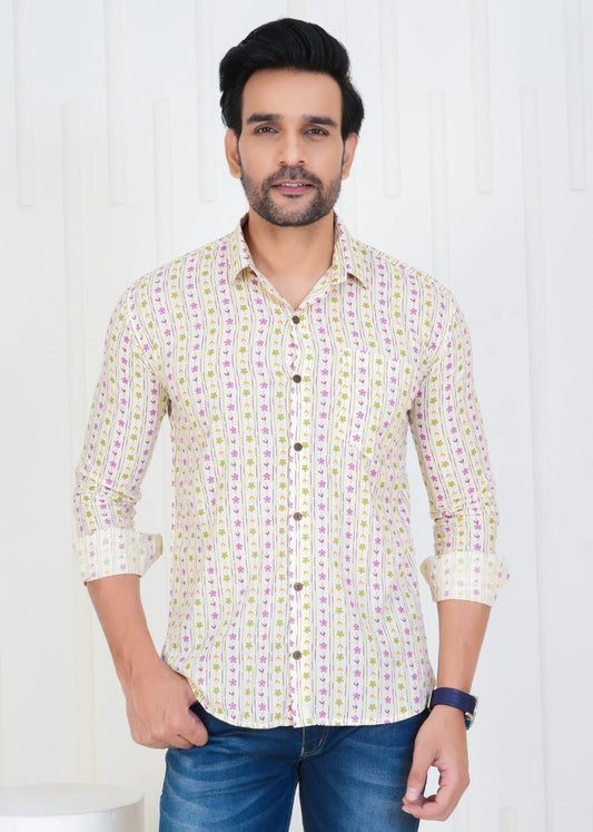 Men's Block Printed Jaipuri Prints White Shirt in Unique Style