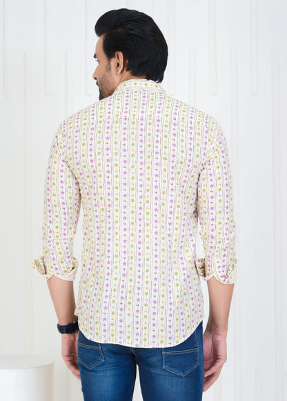 Men's Block Printed Jaipuri Prints White Shirt in Unique Style