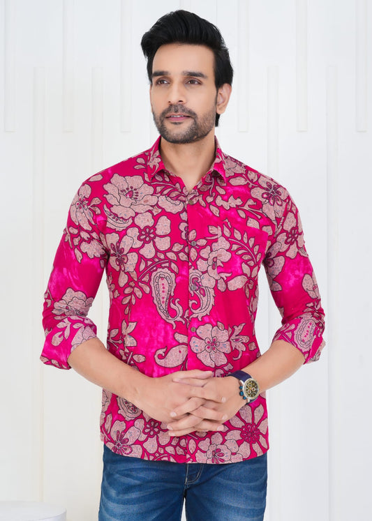 Men's Block Printed JAIPURI PRINTS Red Cotton Shirt IN UNIQUE STYLE