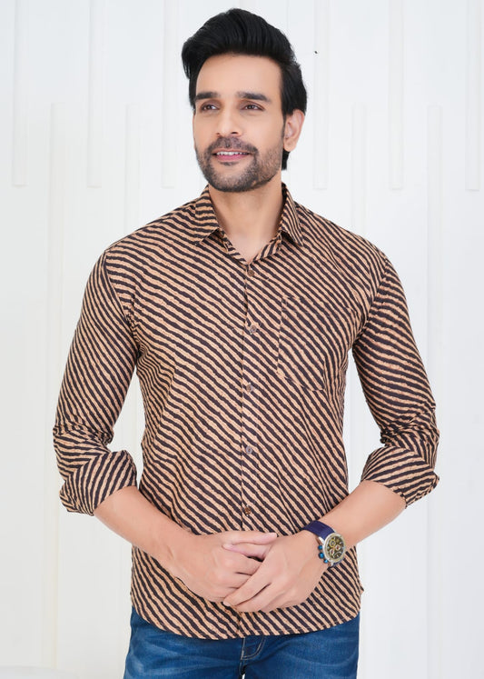 Men's Block Printed Jaipuri Prints Brown Shirt in Unique Style